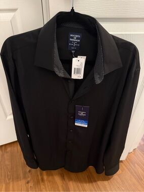 Society Of Threads Black Men's Dress Shirt with Polka Dot Trim